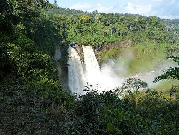 Les chutes d'Ekom Nkam en forêt, région du Littoral, Cameroun